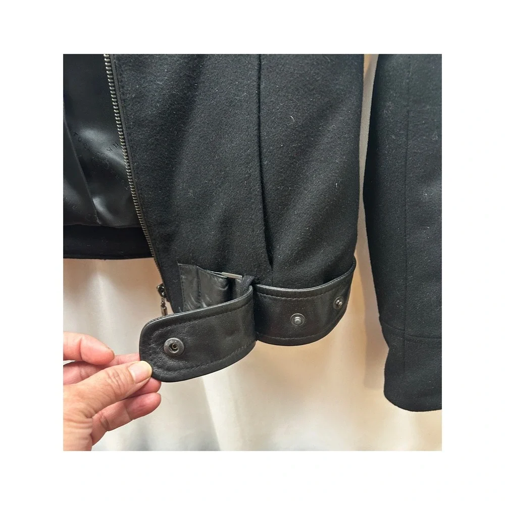Trina Turk Wool Moto Jacket Wmn 2 Black Lamb Leather Trim Zip Dark Romantic Edge
